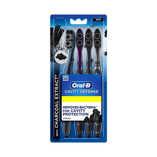 Oral B Cavity Defense Toothbrush With Charcoal Extract, Soft, Cleans Deep, Removes Stain, 2pcs (Buy 2 Get 2 Free)