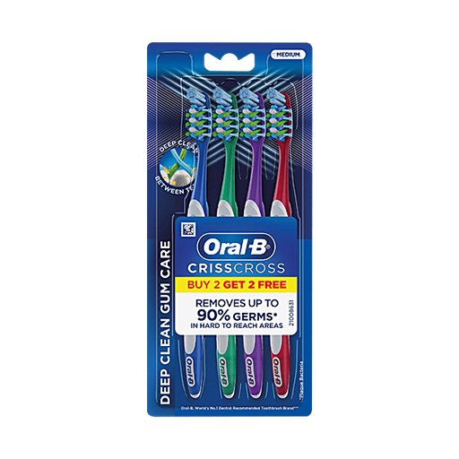 Oral B Criss Cross Gum Care Toothbrush With Extra Long Power Tip Bristles, M, 2pcs (Buy 2 Get 2 Free)