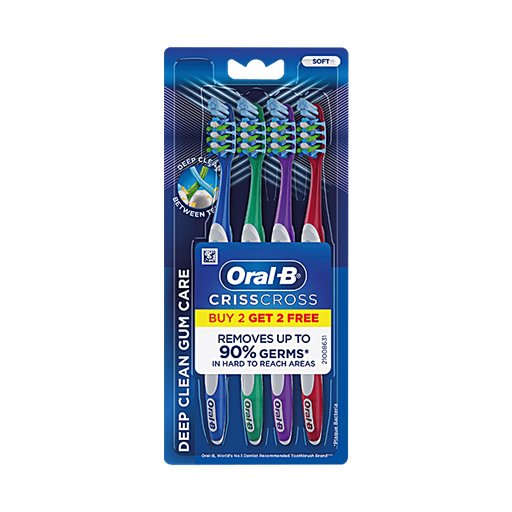 Oral B Criss Cross Gum Care Toothbrush With Extra LongPower Tip Bristles Soft, 2 pcs (Buy 2 Get 2 Free)