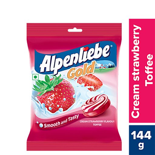 Alpenliebe Gold Cream Strawberry Toffee, 144g Pouch