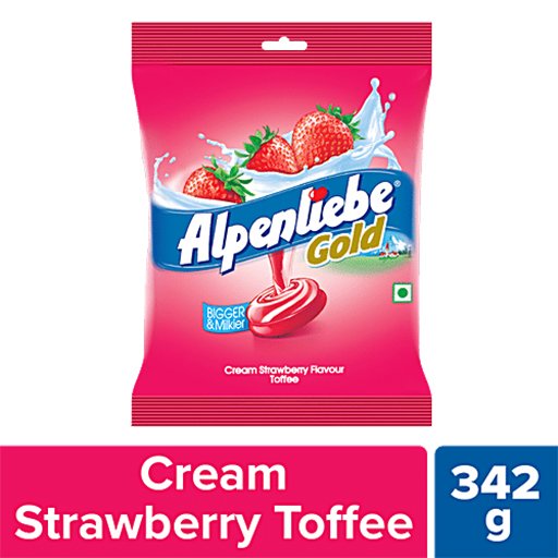 Alpenliebe Gold Cream Strawberry Toffee, 324g Pouch