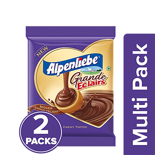 Alpenliebe Grande Eclairs Caramel Choco Chewy Toffee,2x120g (Multipack)