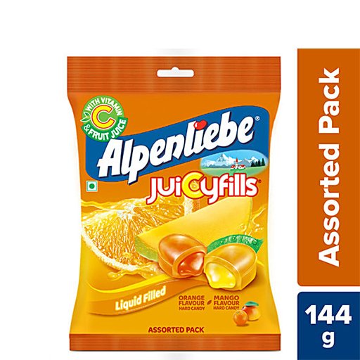 Alpenliebe Juicyfills Orange & Mango Flavour Assorted Candy,144g (40 pcs)