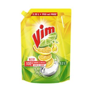 Vim Dish wash Liquid Infused With Power Of Lemons That Leaves No Residue, 3.2L