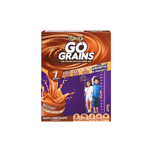 Manna Go Grains Multigrain Instant Drink Mix - For Growth & Immunity, Chocolate Flavour, 400 g