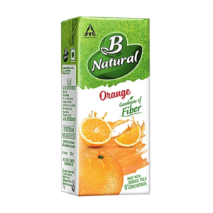 B Natural Orange Juice - Rich In Fibre, Vitamin C & E, 180ml