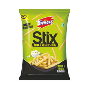 Yellow Diamond Stix Cream 'N' Onion Flavour Corn & Potato Sticks 5rs Pack