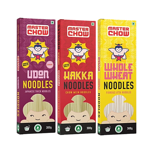 MasterChow Assorted Noodle Kit - Udon, Hakka & Whole Wheat Noodles, 300g (Pack of 3)